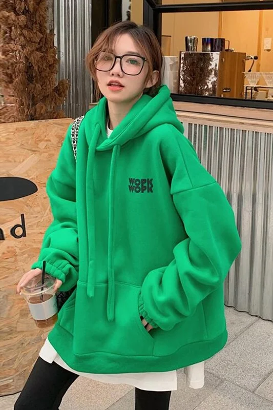 Женский свитер с капюшоном зеленый плюшевый Свободный Длинный пуловер средней