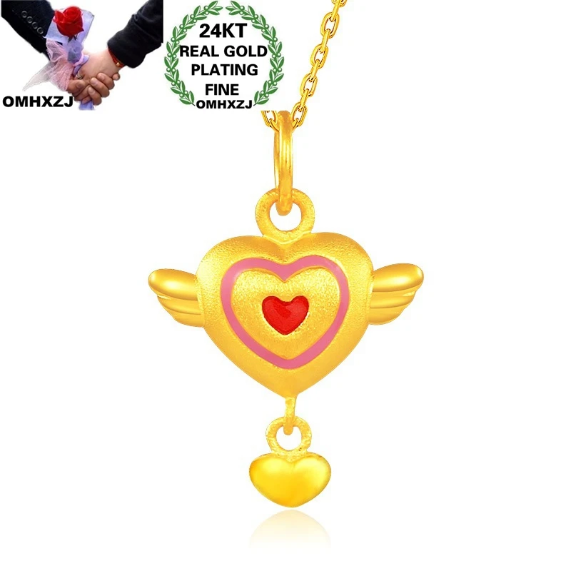 

OMHXZJ Jewelry Wholesale CA398 European Fashion Fine Woman Girl Party Birthday Wedding Gift Heart Angel 24KT Gold Pendant Charm