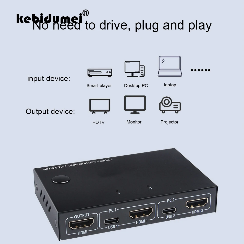 Квм переключатель kebidumei 4K USB разветвитель с 2 портами HDMI KVM для совместного