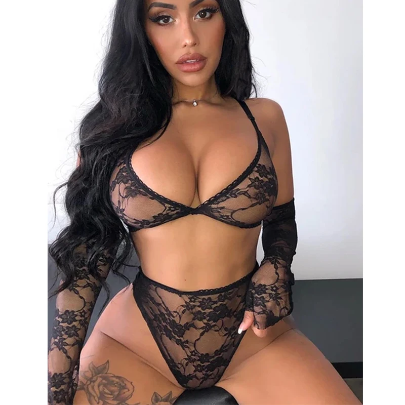 

Соблазнительный костюм из 3 предметов, кружевное белье, соблазнительное женское нижнее белье, прозрачный комплект с бюстгальтером, платье-к...