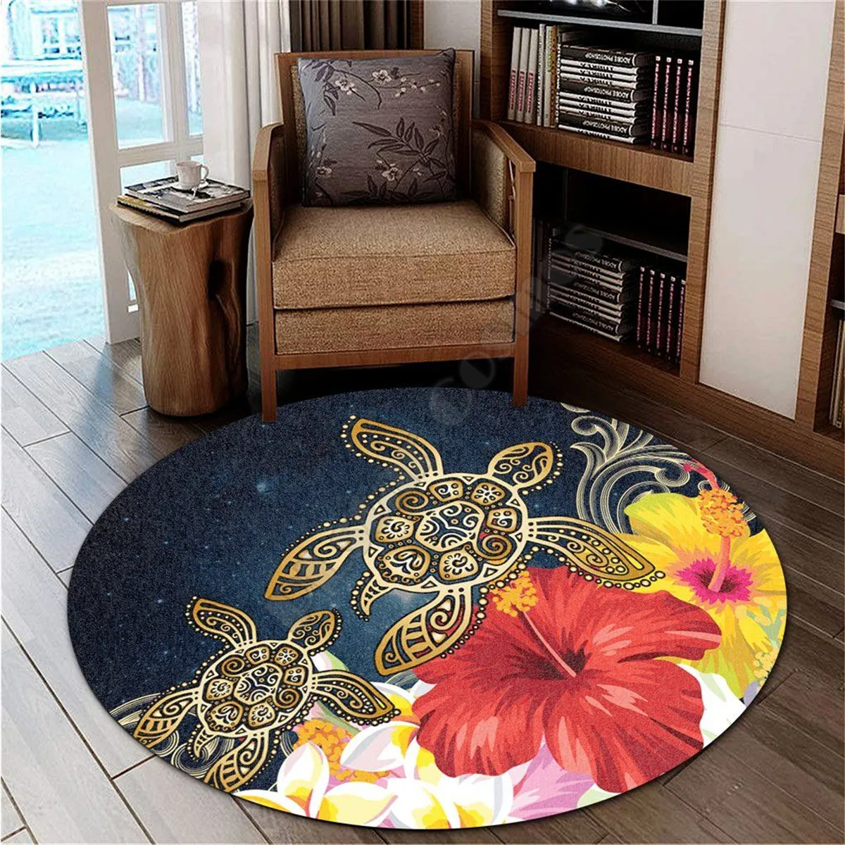 Hawail Honu Hibiscus Galaxy Round Carpet 3D printed Rug Non-slip Mat Dining Living Room Soft Bedroom Carpet