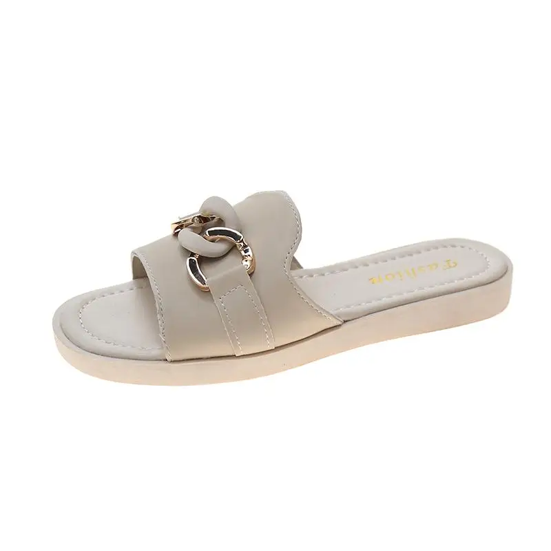 

Shoes Ladies' Slippers Luxury Slides Summer Clogs Woman Pantofle Low Designer Flat Beach 2021 Soft PU Rubber Rome Shoes Woman's