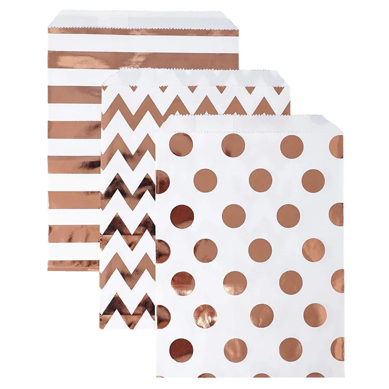 

25pcs/pack 18cm Gift Bags Hot sale disposable hot stamping food bag hot rose gold paper bag birthday party creative candy bag