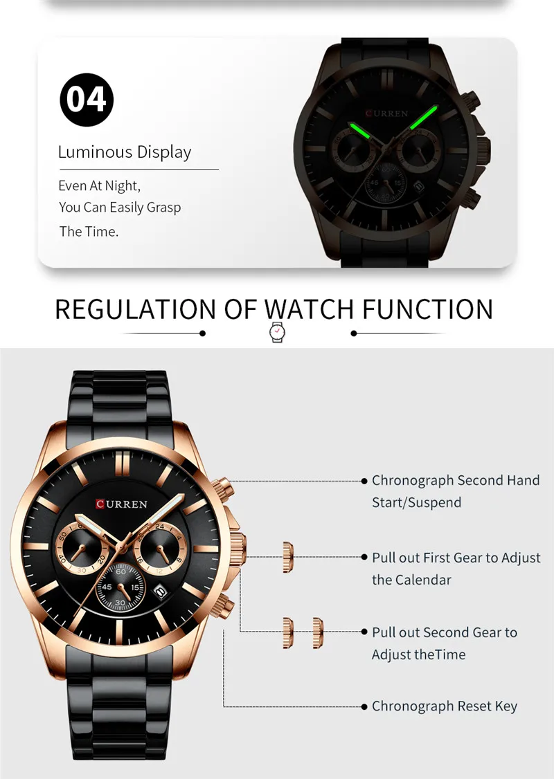 Часы наручные CURREN Мужские с хронографом спортивные брендовые Роскошные