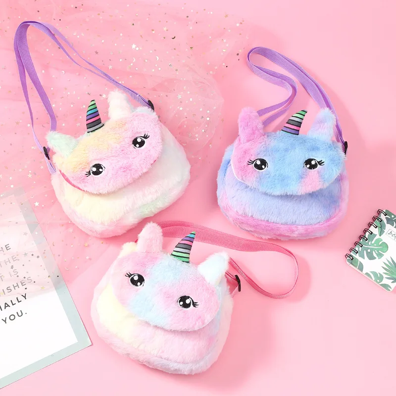 

Gilrs Faux Fur Unicorn Bags For Kids Purse and Handbag Children Wallet Cute Winter Plush Crossbody Bag Kid Baby Coin Bags
