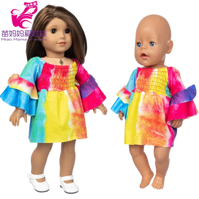 

17 Inch Baby Doll Dress Rainbow Color Dress 18 Inch Girl Doll Clothes Children Girl Gift Toys Wears