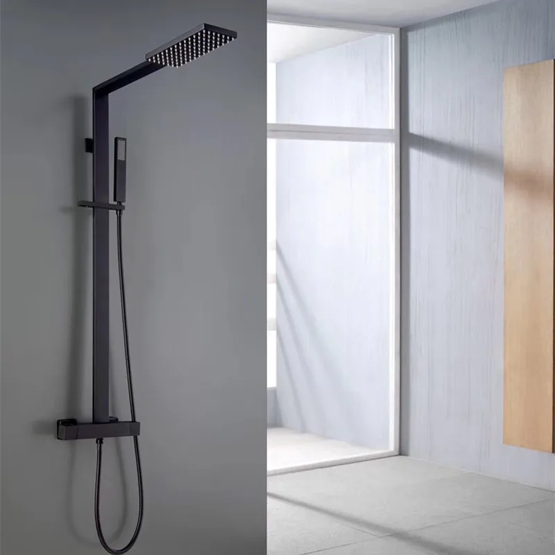 Матовый черный Термостатический смеситель для душа роскошный в форме дождя