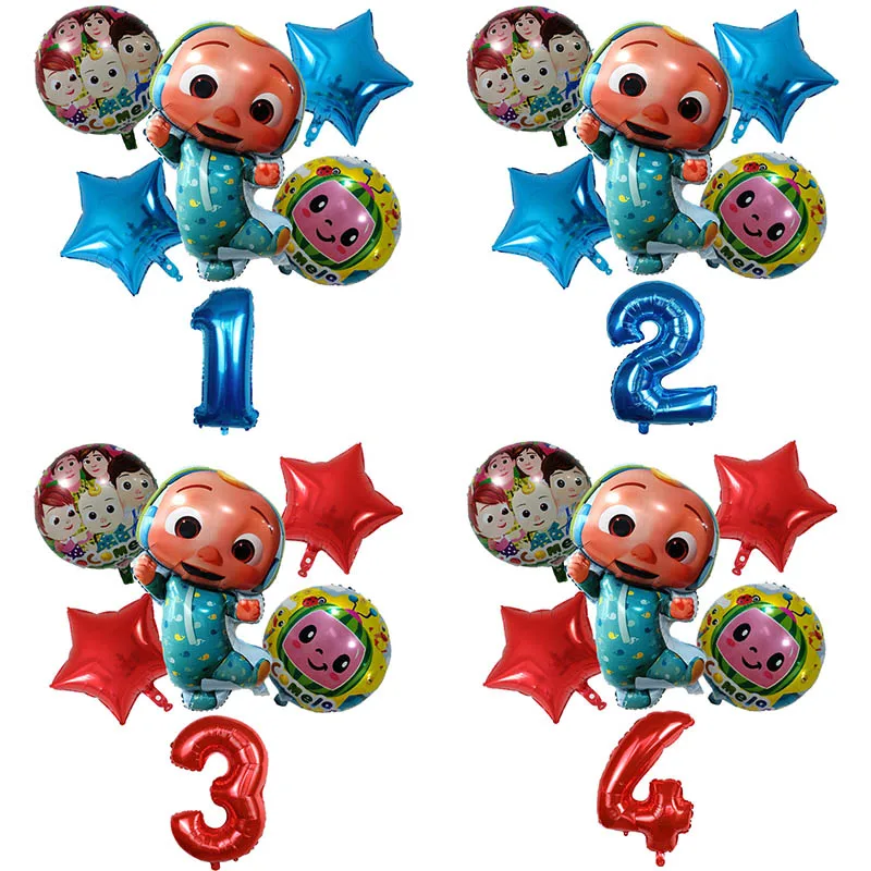 

6Pcs Cocomelon Theme Balloon Birthday Party Baby Shower Decorations Aluminum Foil Helium Balloon 30inch Number Air Globos Toys