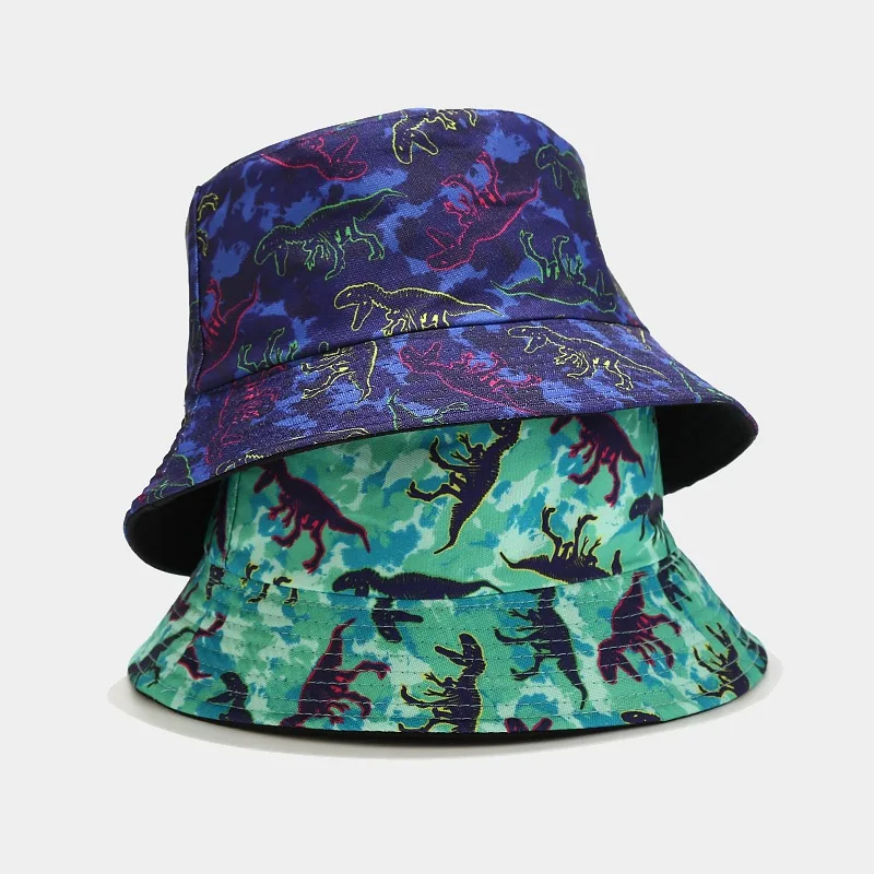 

Creative Cartoon Dinosaur Pattern Double-sided Fisherman Hat Men's and Women's Outdoor Leisure Sunshade Hat Sunscreen Bucket Hat