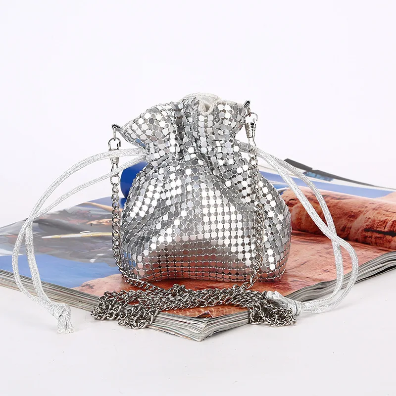 

2021 алюминиевая монетница с блестками, серебристая, черная женская сумочка на удачу с блестками, сумка-мешок на шнурке, Женский мягкий кошеле...
