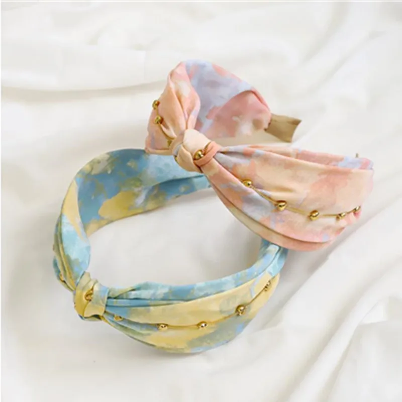 

Gold Chains Winding Headband Wide for Women Hair Accessories Summer Print Hairband Knot Ladies Outdoor Headwear Head Band