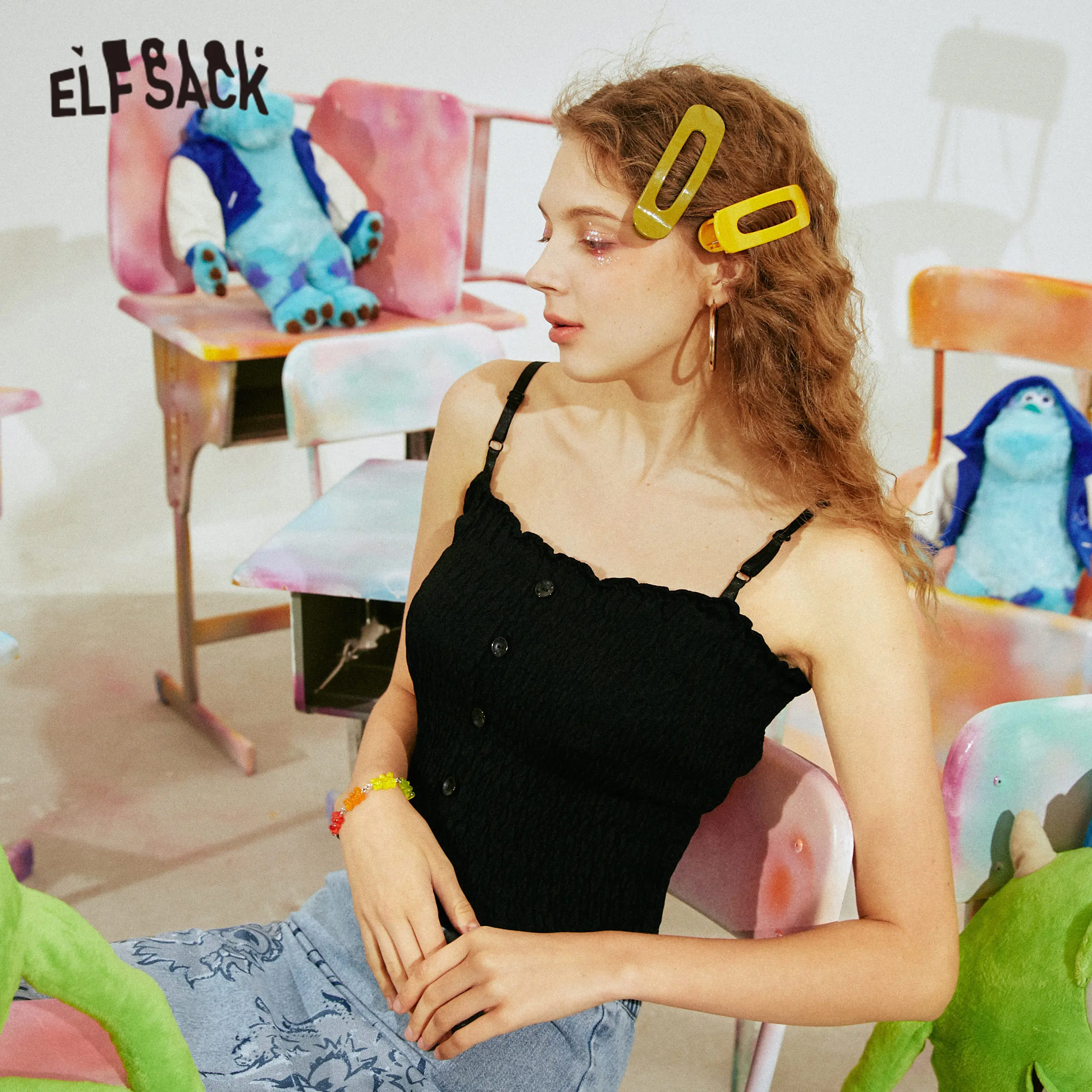 ELFSACK многоцветная сплошная шикарная однобортная майка на бретельках для женщин