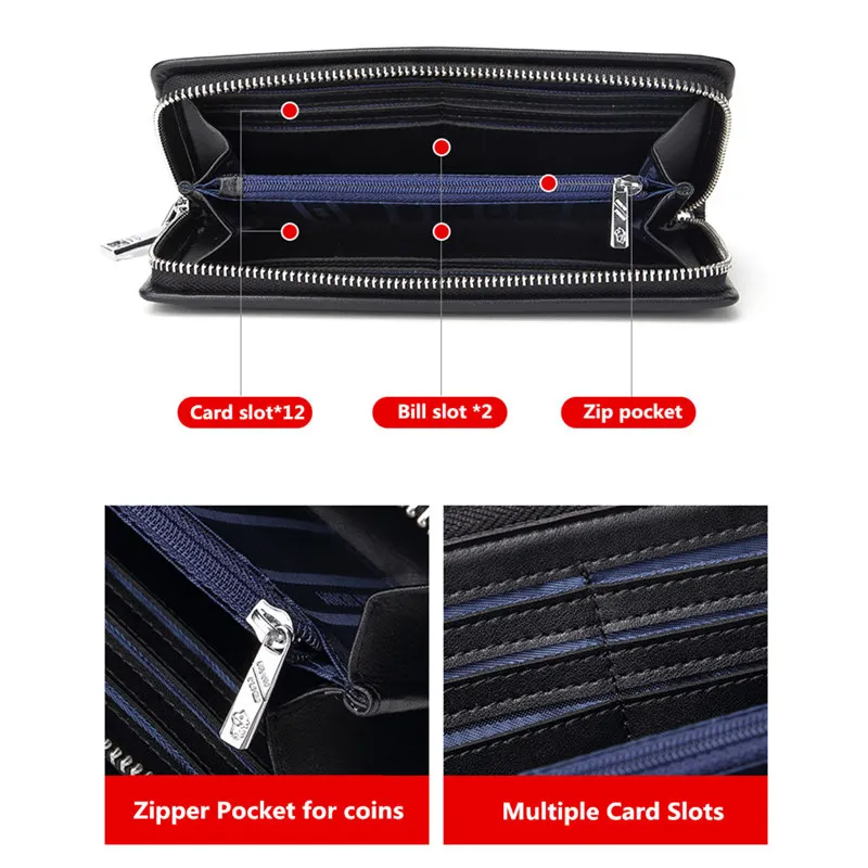 Мужской кошелек BISON DENIM черный длинный деловой клатч из натуральной кожи 2019 |