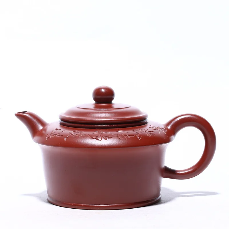 

Dark-red Enameled Pottery Teapot Yixing Famous Manual High Empty Flat Pot Raw Ore Bright Red Robe Kung Fu Tea Have Gift