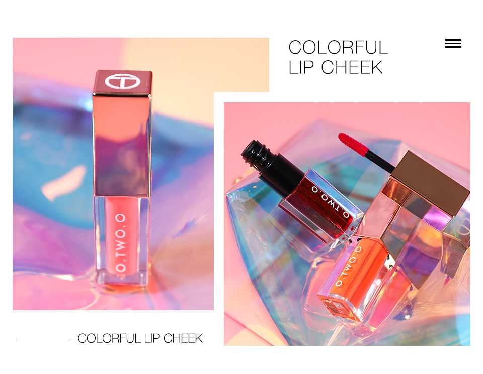 O.TWO.O 2 In 1 Lip Gloss+ Liquid Blusher Double Effect Long Lasting Waterproof 4 Colors Soft Silky Smooth Makeup