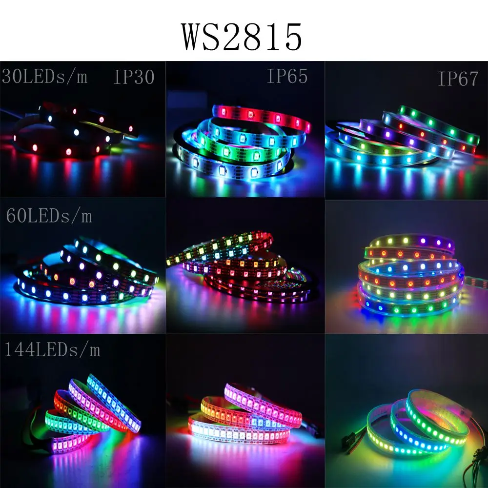 WS2811 WS2812B WS2813 WS2815 RGB LED Strip Individually Addressable Tape Light 1m/5m 30/60/144Leds/m DC5V /12V | Освещение