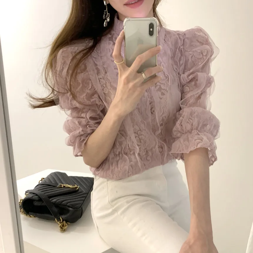 Женские кружевные блузки с цветочным принтом белые топы в стиле бохо длинным