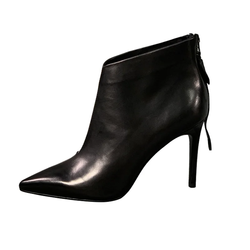 

women boots fashion thin heel back zipper short boots women leather black nude boots versatile high heels