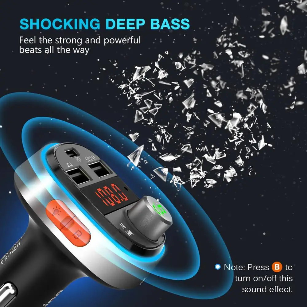 Светодиодный FM передатчик VicTsing 7 цветов с 3 мя USB портами|FM-трансмиттеры| |