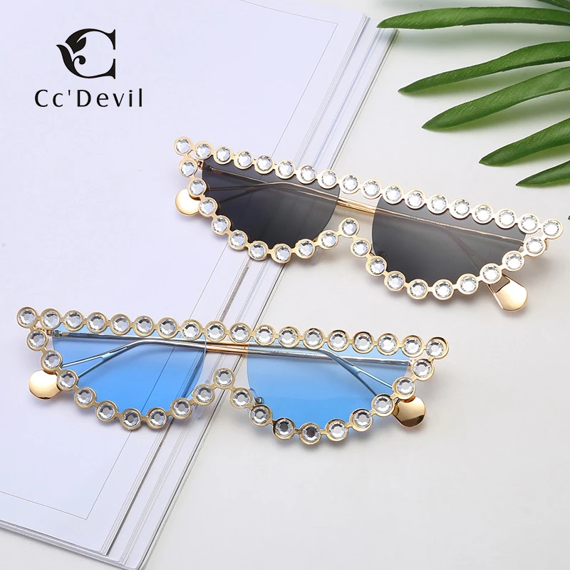 Женские солнцезащитные очки в оправе кошачий глаз со стразами и жемчугом