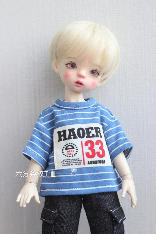 

BJD doll shirt bule-white stripeT-shirt with printing for 1/6 BJD YOSD doll clothes accessories
