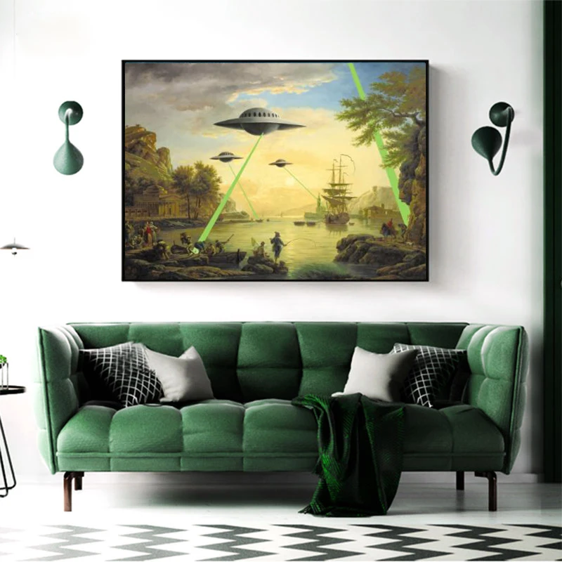 Холст с изображением инопланетянина НЛО вторжения постеры и печать на стене