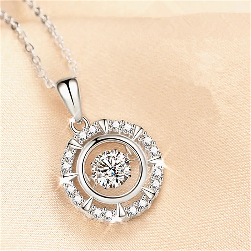 

Ожерелье с подвеской из розового золота с блестящими кристаллами, женская бижутерия, модное серебряное ожерелье S925 для девушки, аксессуары ...