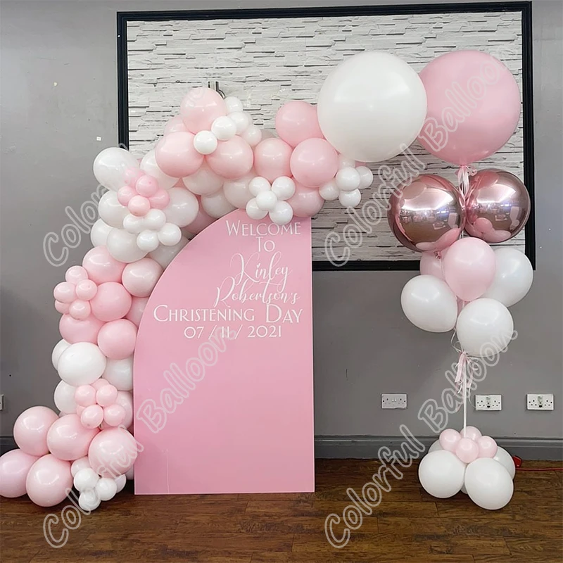 

104pcs Macaron Pink Happy Birthday Party Wedding Backdrop Free Shipping Latex White Welcome Balloon Arch Baby Shower Decor Kits