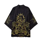Летнее черное кимоно с принтом, юката, хаори, мужское японское кимоно, кардиган, Мужская одежда, куртка, рубашка
