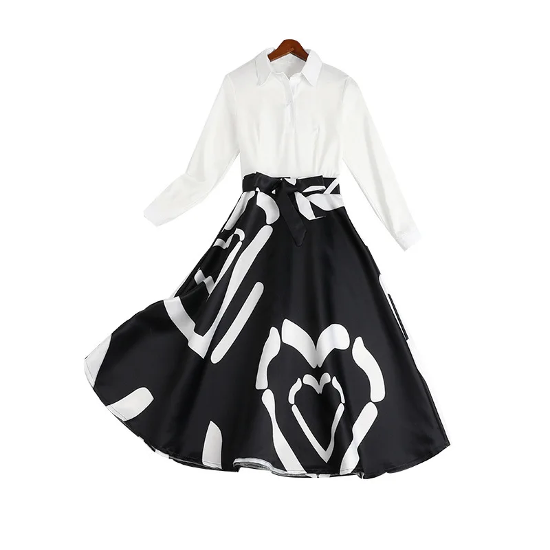 

2020 Autumn New Large Women Dress Plus Size 6l Long Fake Two Collar Workplace Light Mature Wear Dresses Big Sizes 11160