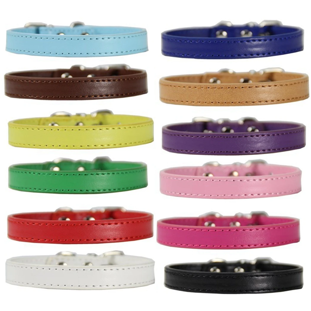 Цветной ошейник из искусственной кожи с металлической пряжкой мягкий для