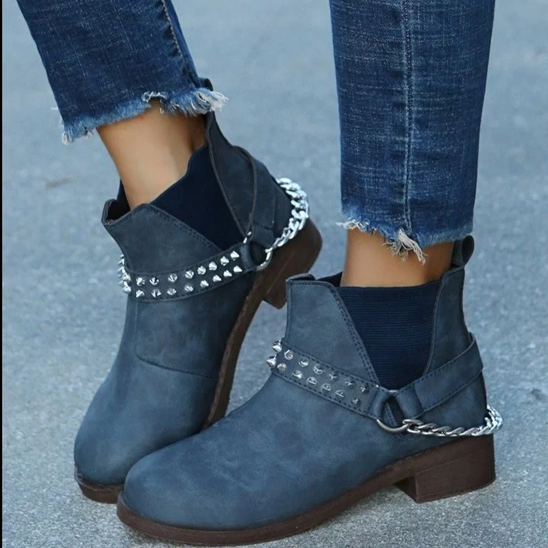 

2021 New Winter Women Boots V Cutout Ankle Boots Stacked Heel Booties Fahsion Chelsea Boots PU Botas Zapatos Mujer SIze 36-43