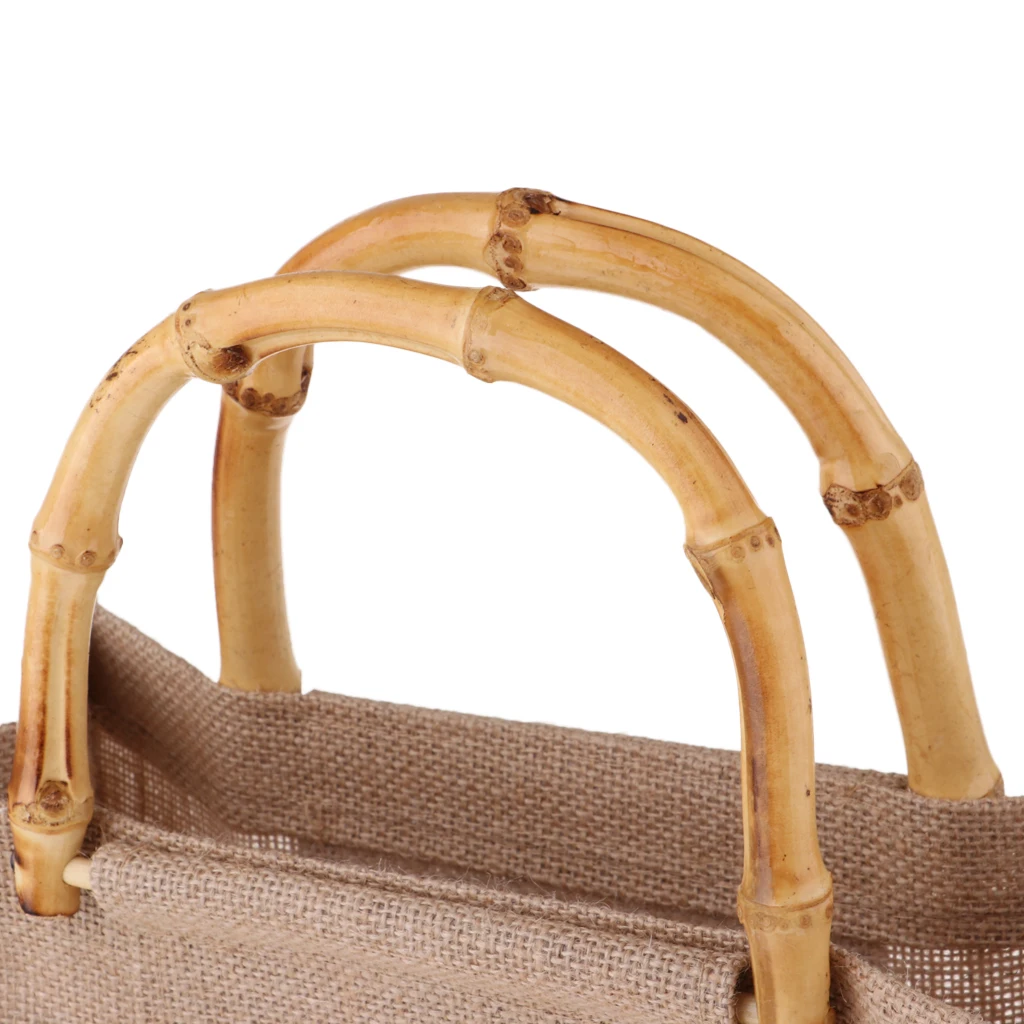 

Vintage Eco-friendly Burlap Linen Shopping Bag With Bamboo Handles Portable