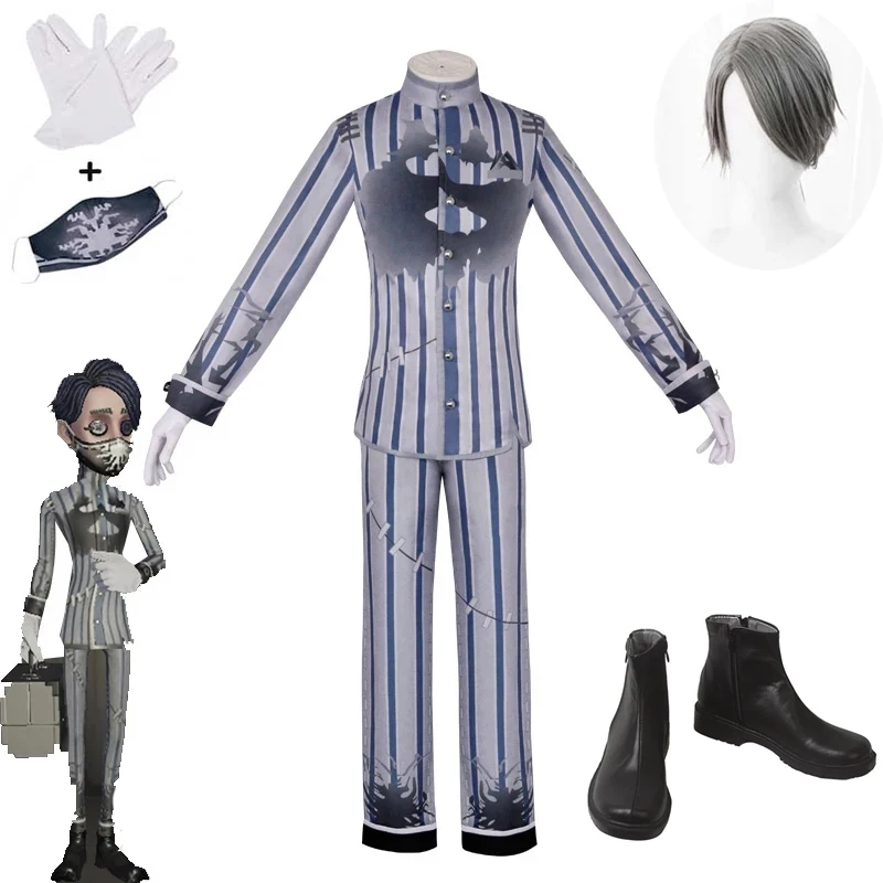 

Роршач Aesop Карл косплей игра Личность V выживший альбаммер Доктор костюмы Взрослый маскарадный костюм Хэллоуин Карнавальная форма парик