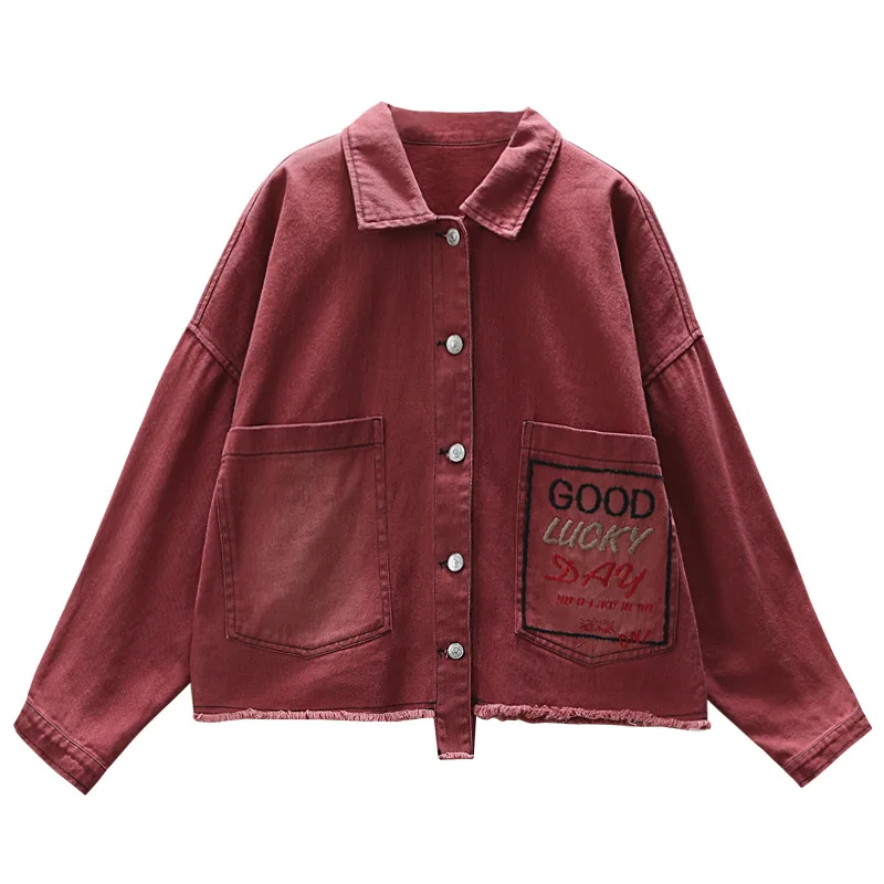 Осенние куртки женские ретро большие размеры Свободная Повседневная джинсовая