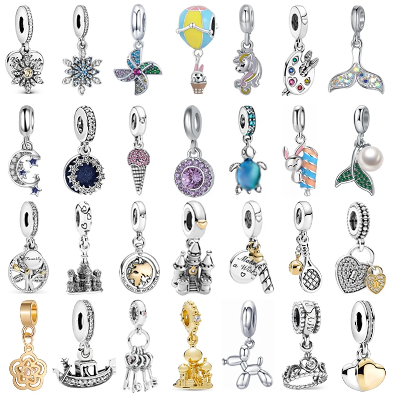 

New Snowflake Pinwheel Star Moon Heart Mermaid Tail Pendant Beads Fit Original Pandora Charm Silver Color Bracelet Women Jewelry