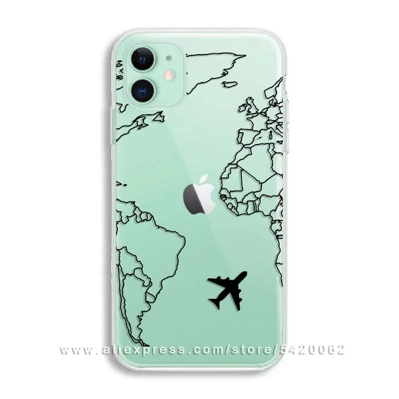 Роскошный дорожный Мягкий ТПУ чехол для телефона с картой мира для iPhone 11 Pro XR XS Max прозрачный силиконовый чехол для iPhone 6 7 8 Plus - Цвет: 22045