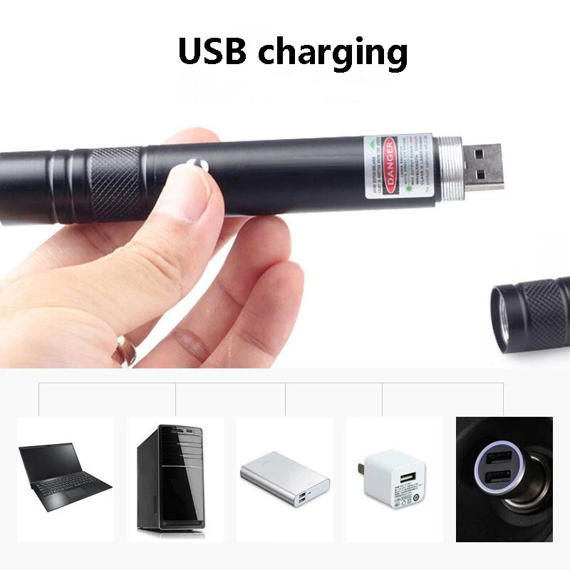 Перезаряжаемая через USB Зеленая точка Лазерная портативная мини-указка 5 мВт