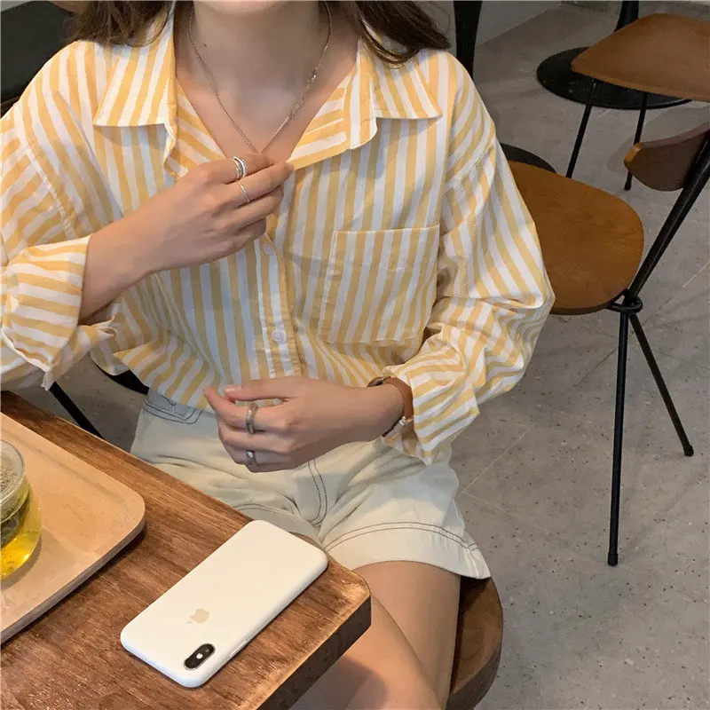 

HziriP Retro Striped Tops Gentle Loose 2020 All Match Casual Leisure Women Chic OL Geometric High Quality Streetwear Blouses