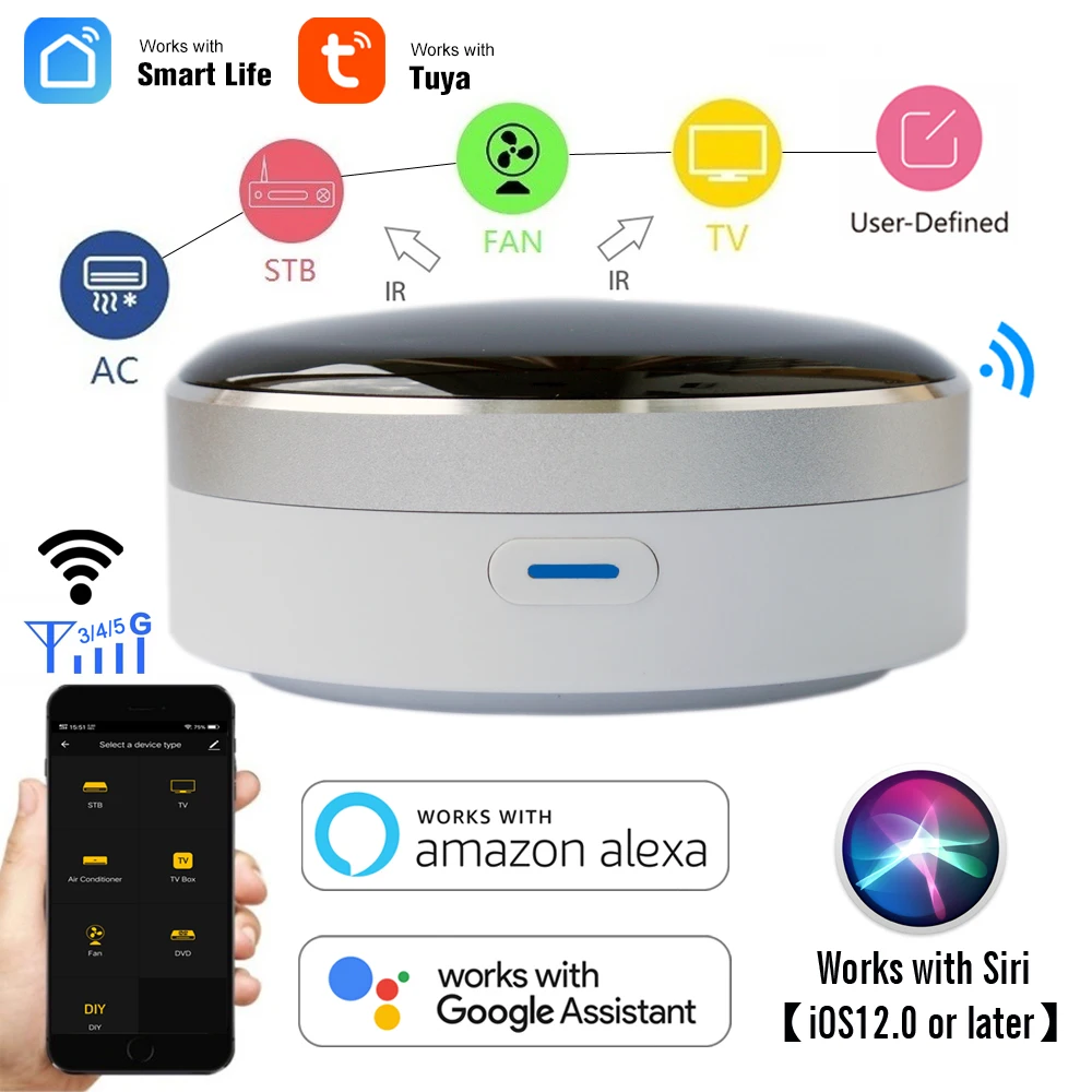 

Smart Home Automation Universal IR Remote Control WiFi + Infrared Wireless Switch Google Assistant Alexa Siri Voice Control
