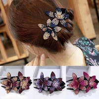 women rhinestone flower hair clip double crystal peals hair combs female elegant duckbill clip handmade fashion hair accessories