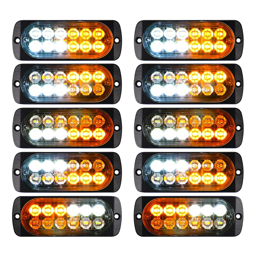 

10X Emergency 12 LED Amber White Black Housing + Clear Lens Strobe Light пѬоивођманне аѬ led Tow Truck Flashing 12V-24V