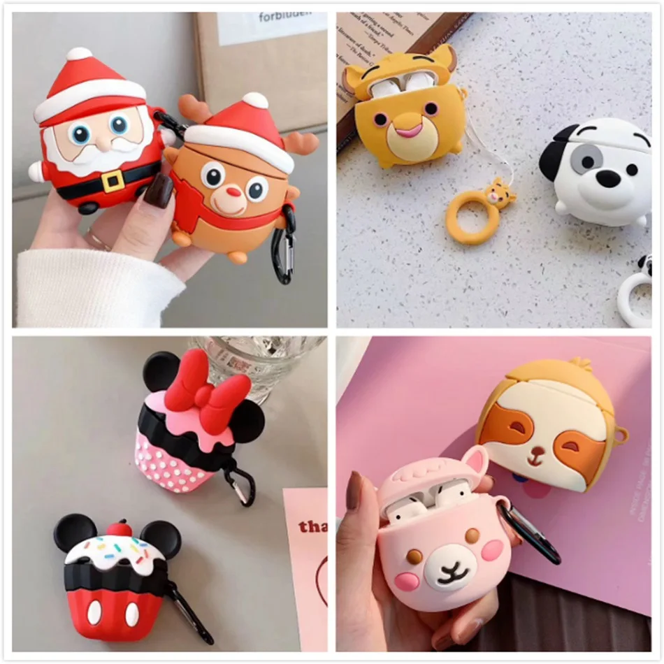 3D чехол для наушников для Airpods, чехол, милый силиконовый чехол с изображением собаки утки из мультфильма для Apple Air pods 2, наушники/Earpods, чехол, брелок, кольцо