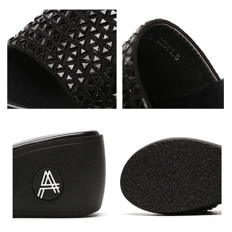 

Rhinestone Sexy Open Toe Hollow Thick Bottom Slippers Elegant Fish Mouth Non-Slip Sandals Fashion Wear Resistant Wedge Shoes