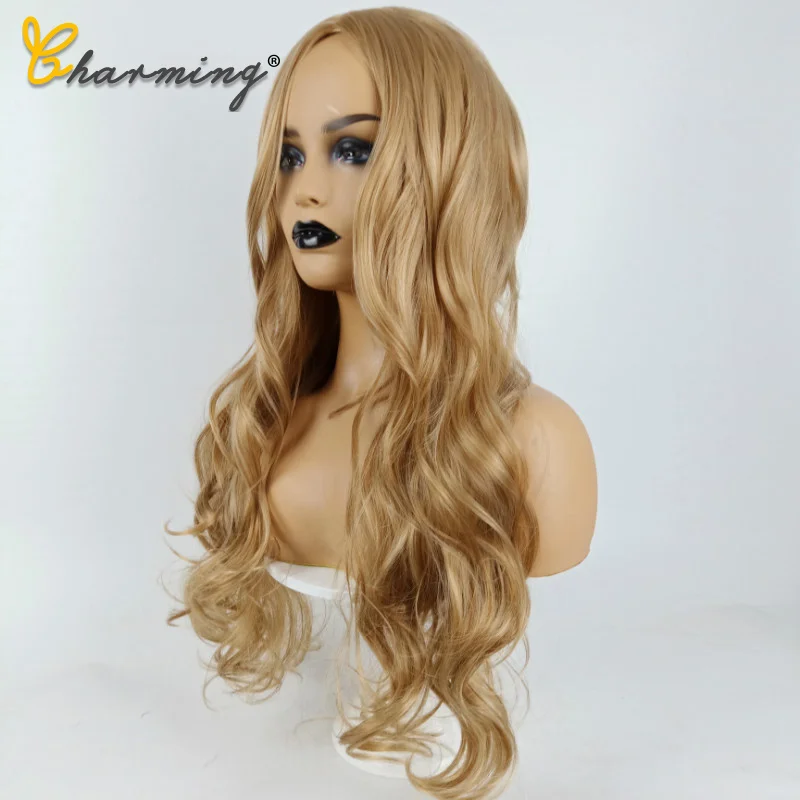 

CHARMING Long Brown Wavy Wigs Cosplay Natural Synthetic Women' s Blonde Wig Heat Resistant Hair