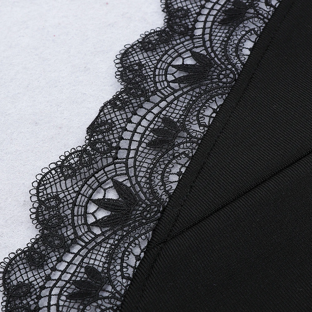 

Women Autumn Sexy Strapless Knee Length Lace Midi Black Bandage Dress 2020 Designer Fashion Elegant Evening Party Dress Vestido