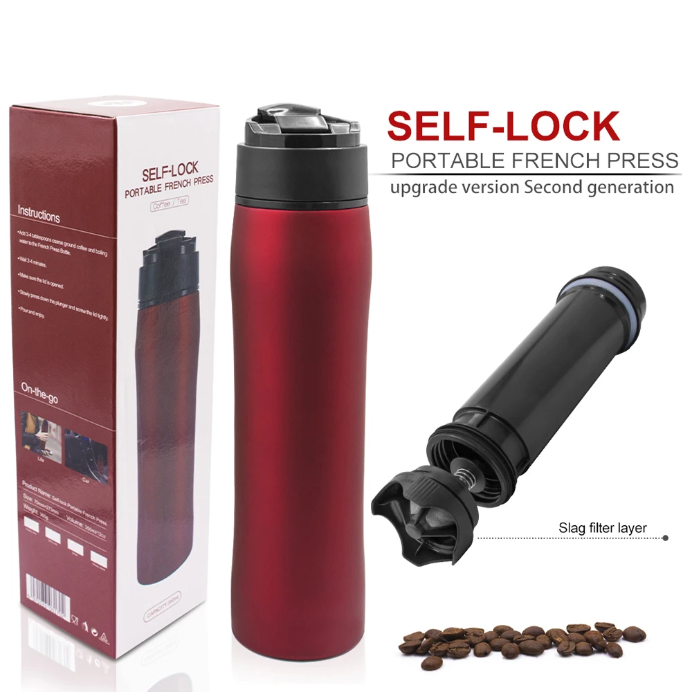 Coffee Maker 12 Oz Stainless Steel Insulated Travel Mug For Kitchen Office Or Camping Use Grounds Filter