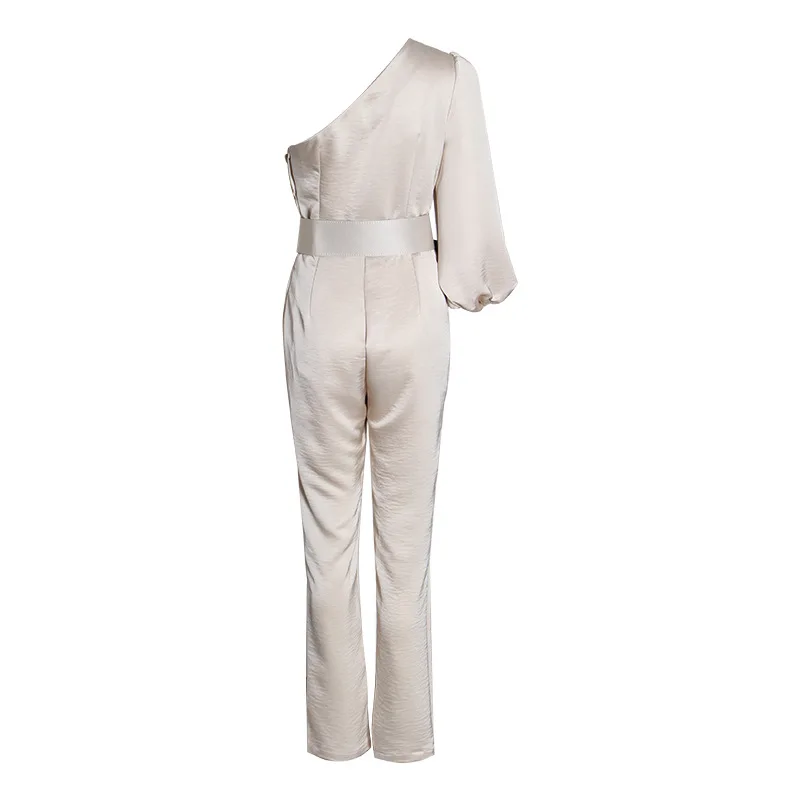 

Chao brand fashion women's new temperament socialite shoulder bubble sleeve high waist jumpsuit women with belt