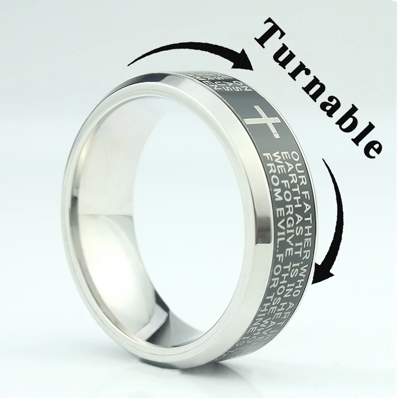 

High Quality 8MM Jesus Cross Rings Letter Bible Wedding Band Ring Wedding Engagement Finger Ring Men Women