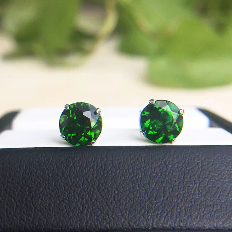 Женские серьги-гвоздики из серебра 925 пробы CSJ натуральный хром диопсид красный